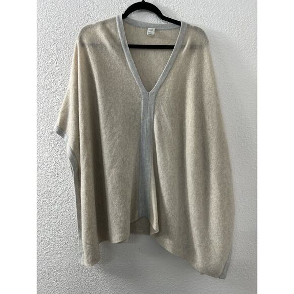 Kinross Cashmere Poncho V Neck Brown Grey One Size Old Money‎ Quiet Luxury Flaw - Picture 1 of 11